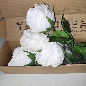 White Artificial Roses 4 Stems NEW
